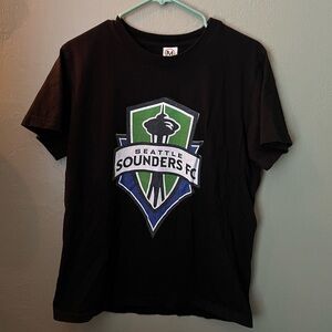 Seattle Sounders FC Men's Size Medium Black Short Sleeve Logo Cotton T-Shirt